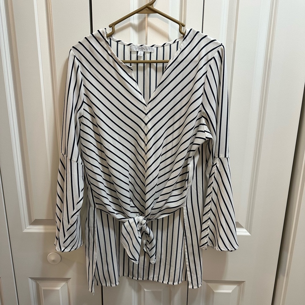 Striped V-Neck Tie-Front Women's Top